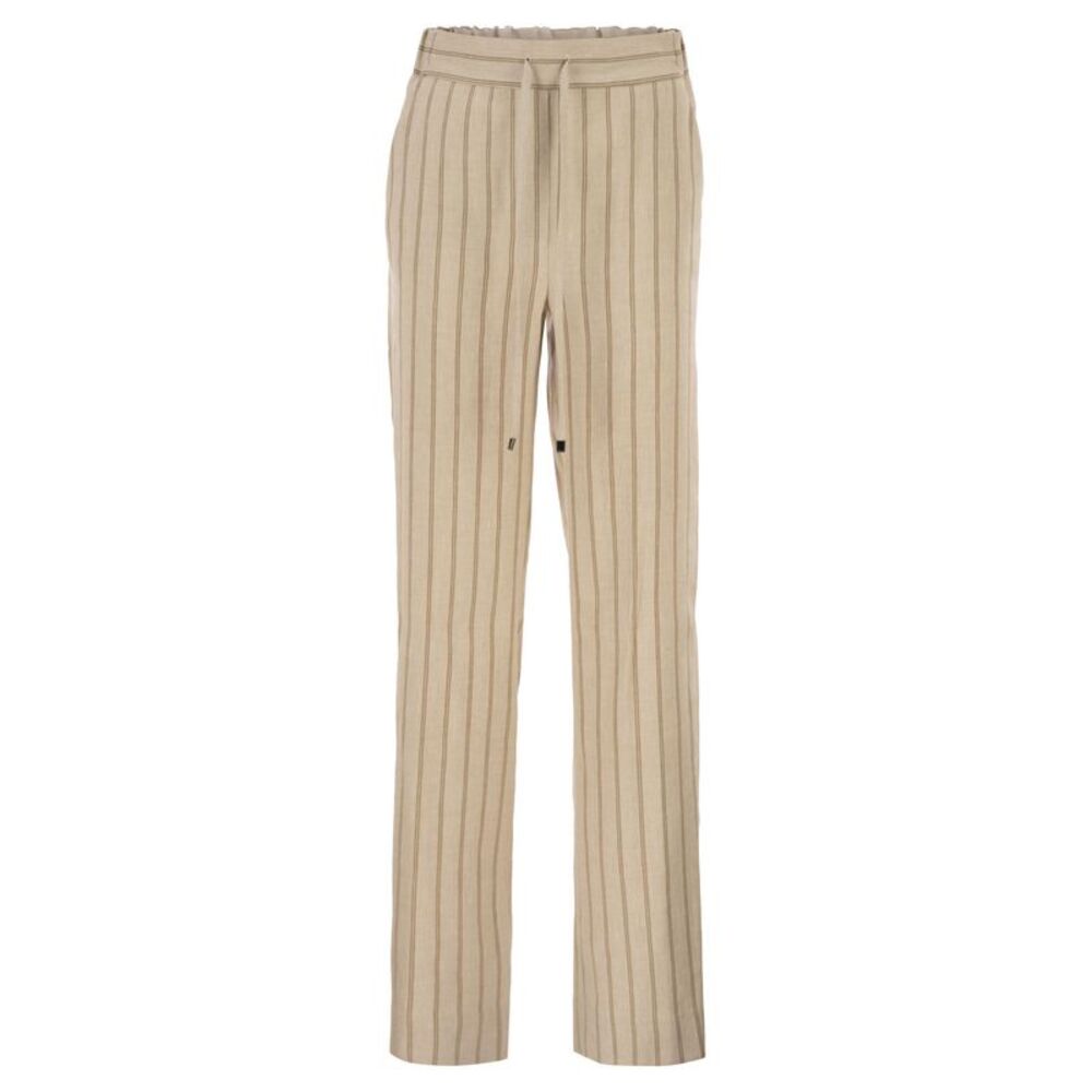 Antonelli Firenze Women Pinstriped Slim-Fit Trousers In Mélange Linen